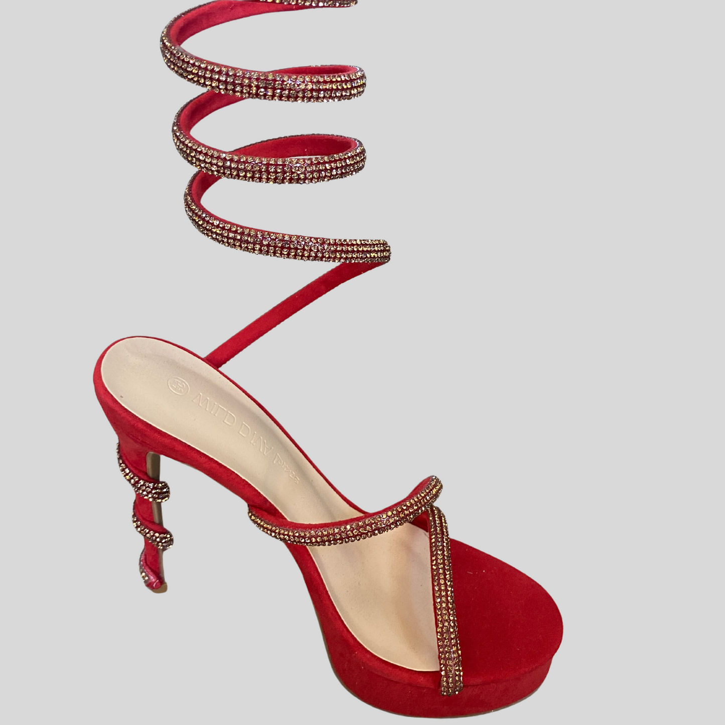 Colección Red Heel con correa espiral de diamantes de imitación