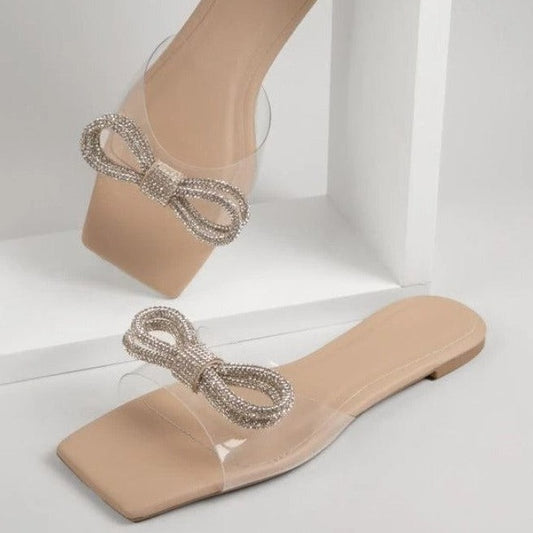 Cutie Clear Strap, Silver Bow Sandals Collection