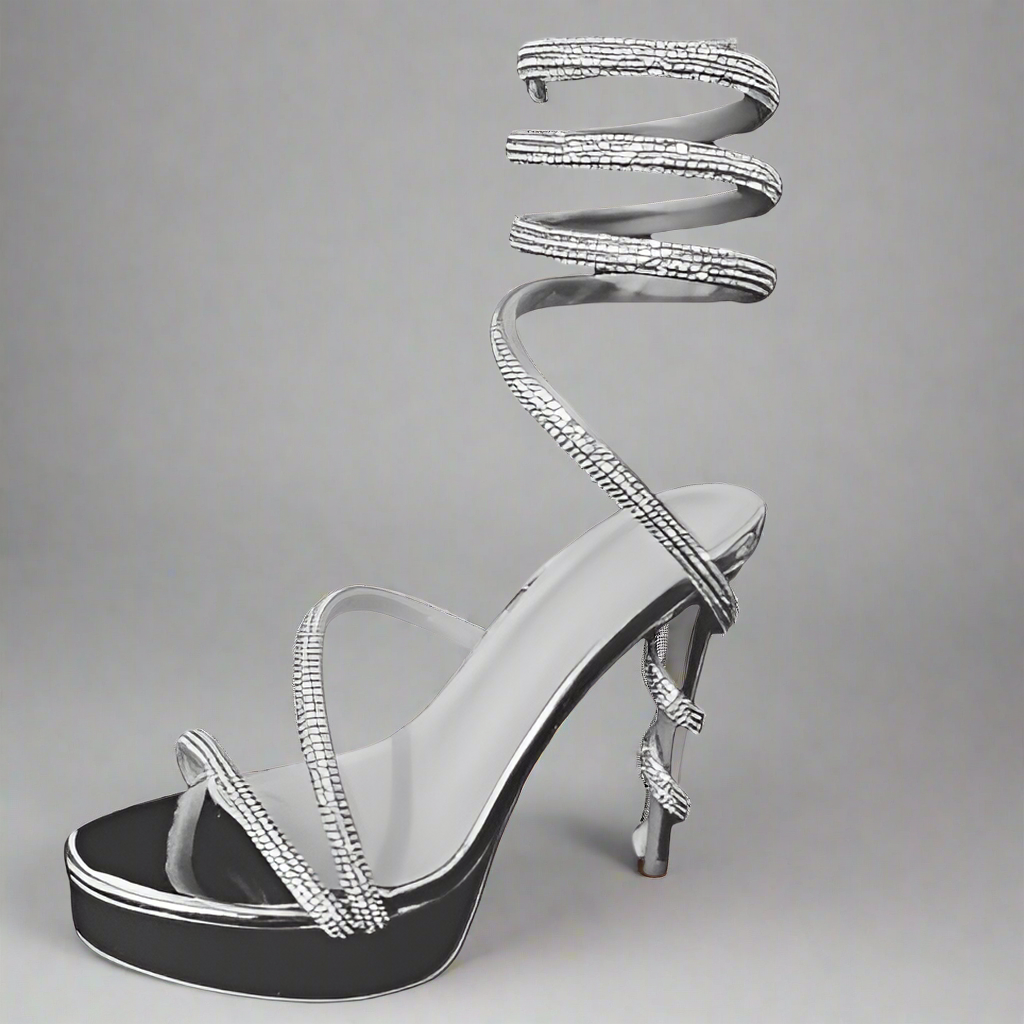 Stunning Coil Strap Silver Heels Collection