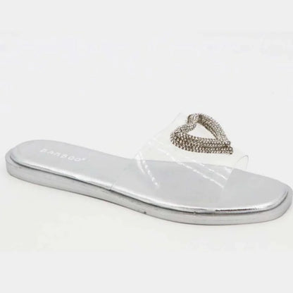 LOVE Colección de sandalias plateadas transparentes con diamantes de imitación