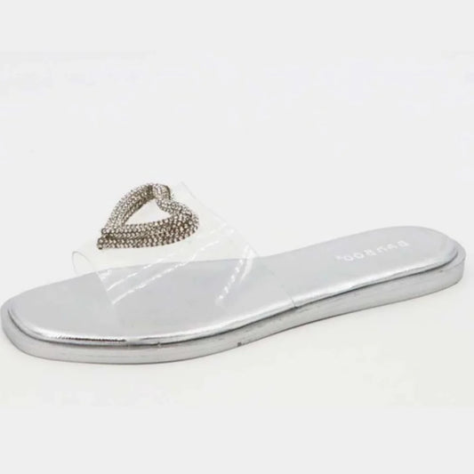Collection de sandales LOVE en argent clair avec strass