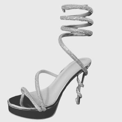 Stunning Coil Strap Silver Heels Collection