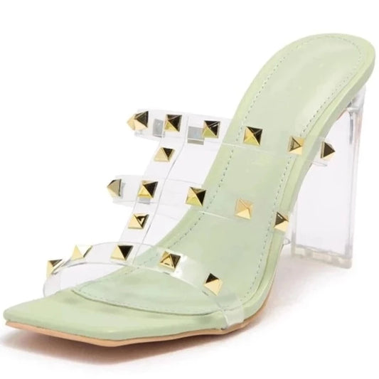 Gold Spike Pistachio Heels Collection